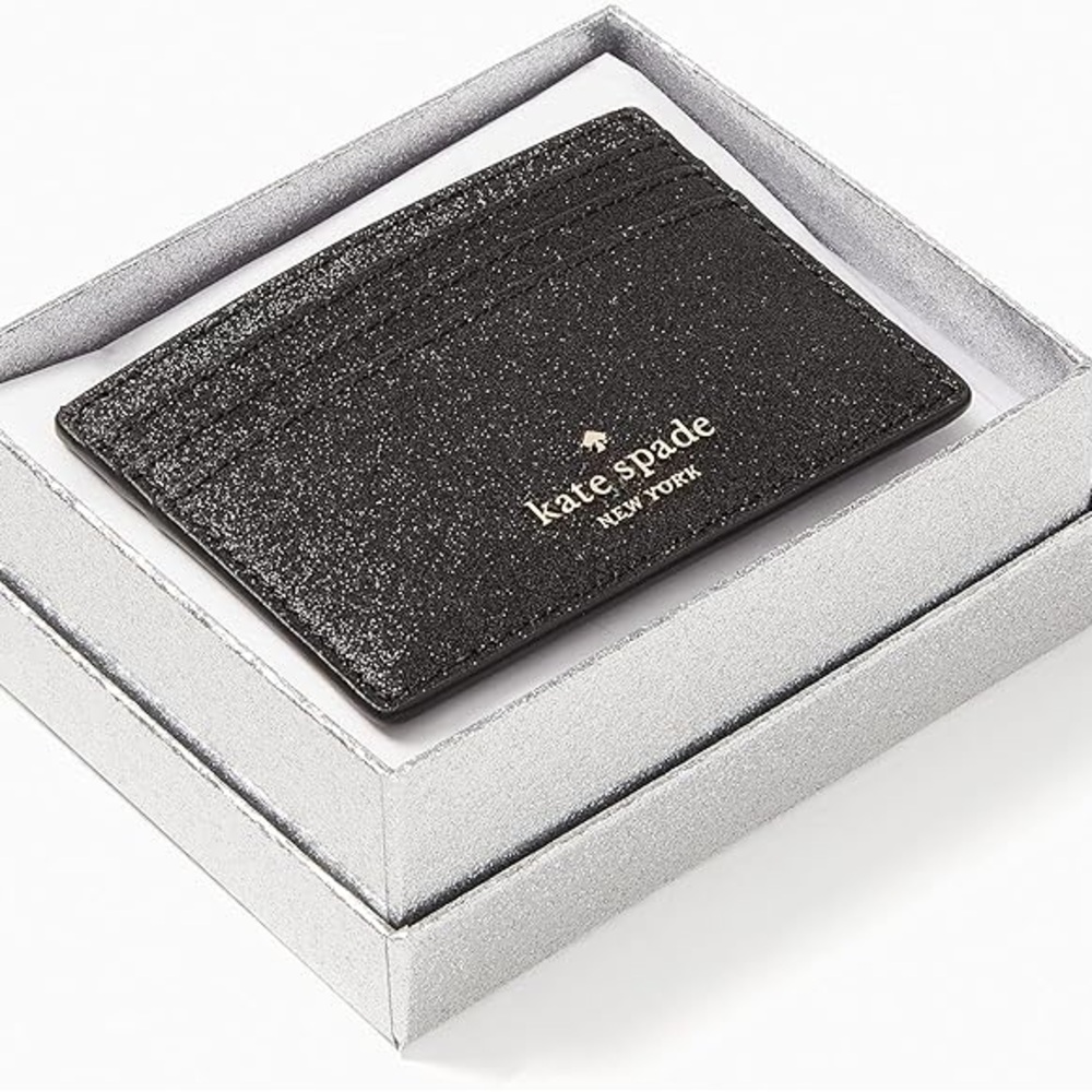 KATE SPADE Black Glitter Cardholder w/ Original Box